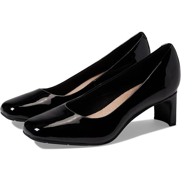 NWT Clarks Women's Kyndall Iris Pump, Black Patent Synthetic, 10 Wide - Picture 1 of 6